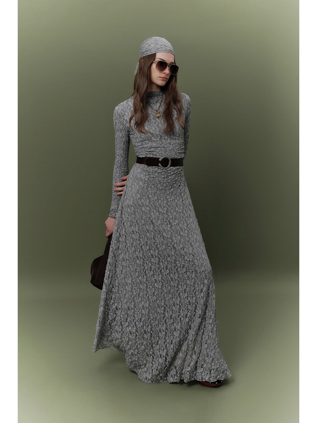 Dantelli Uzun Elbise Mavi