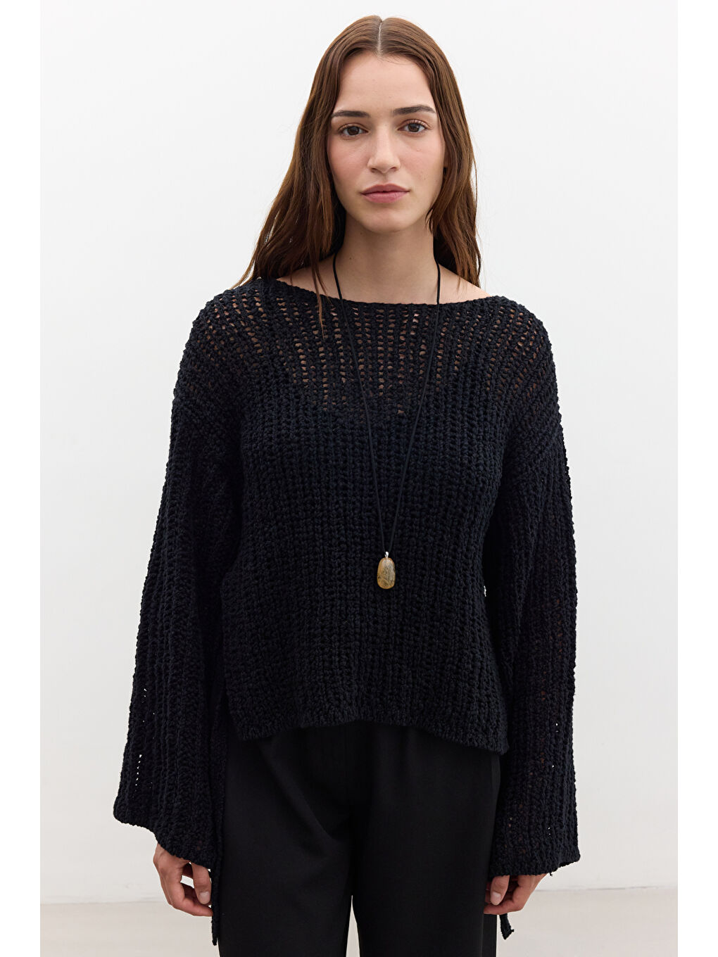 File Örgülü Triko Kazak Siyah-2