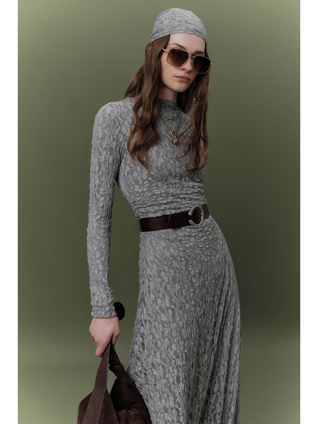 Dantelli Uzun Elbise Mavi-1