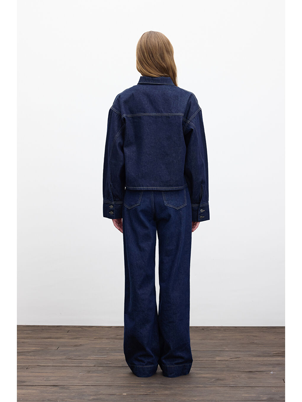 Bağcıklı Denim Bluz Derin Mavi-7