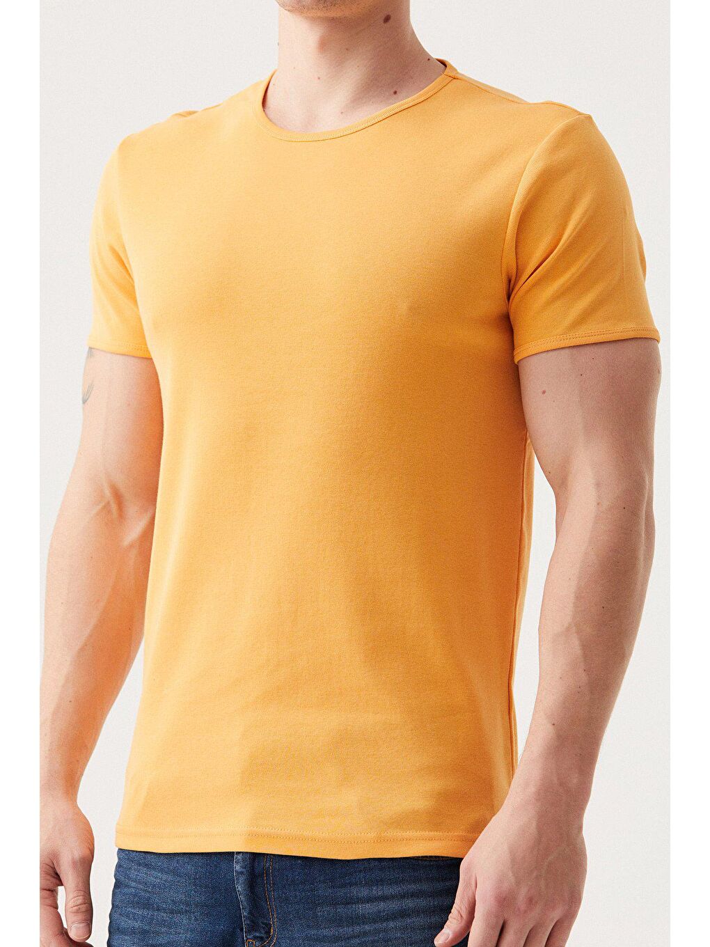 Sarı Bisiklet Yaka Basic Tişört-4