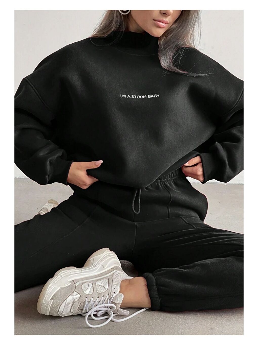 Kadın Siyah Storm Baby Baskılı Alt Üst Eşofman Takımı-4