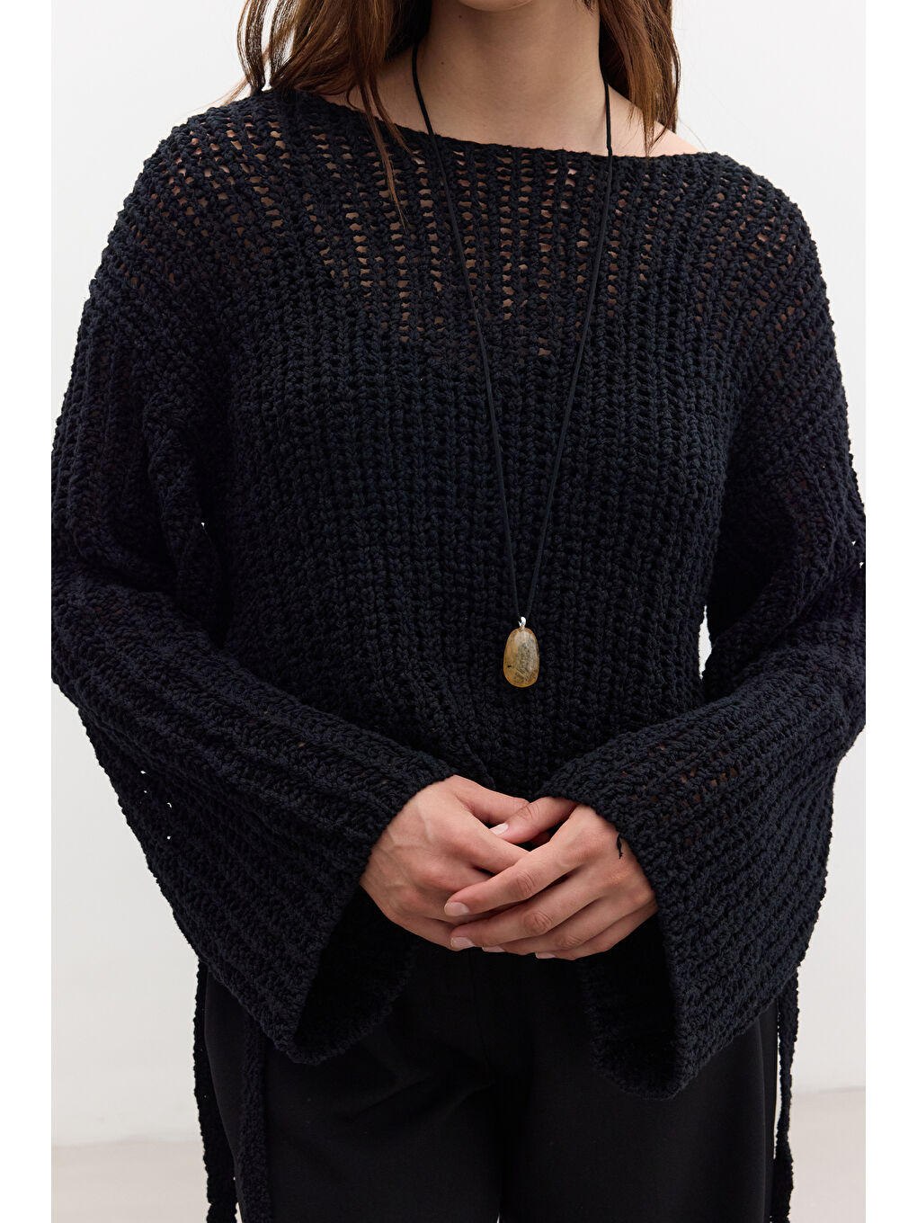 File Örgülü Triko Kazak Siyah-3