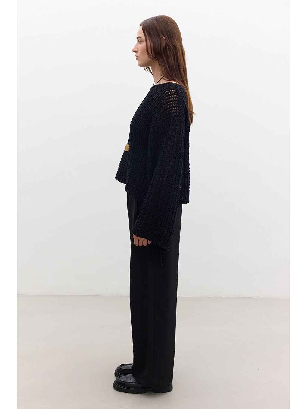 File Örgülü Triko Kazak Siyah-4