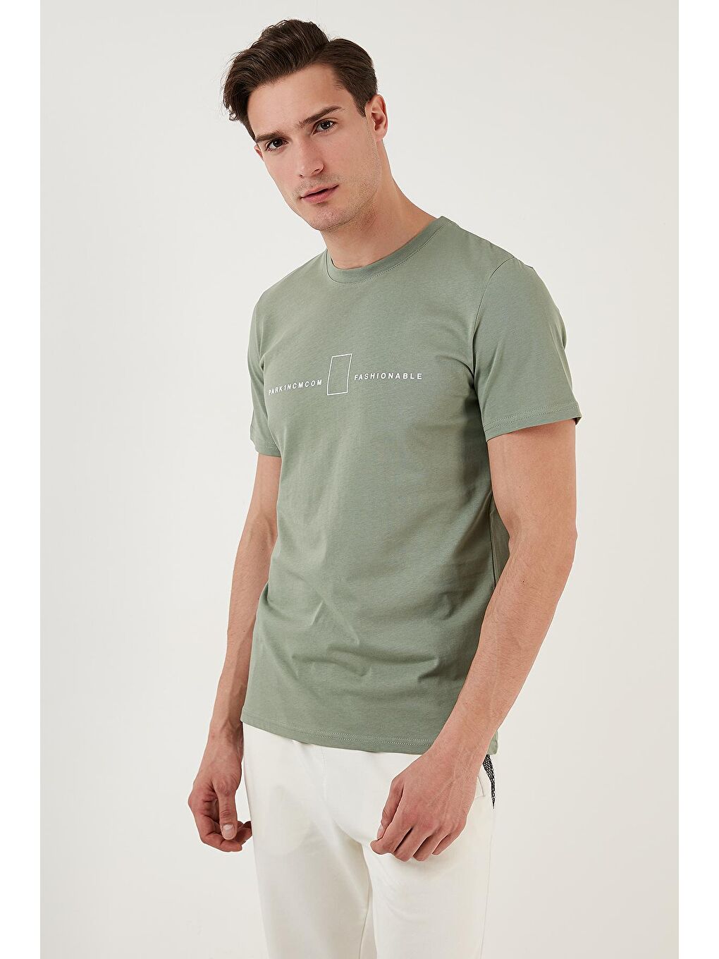 Yeşil % 100 Pamuk Regular Fit Bisiklet Yaka Tişört 5902620-1