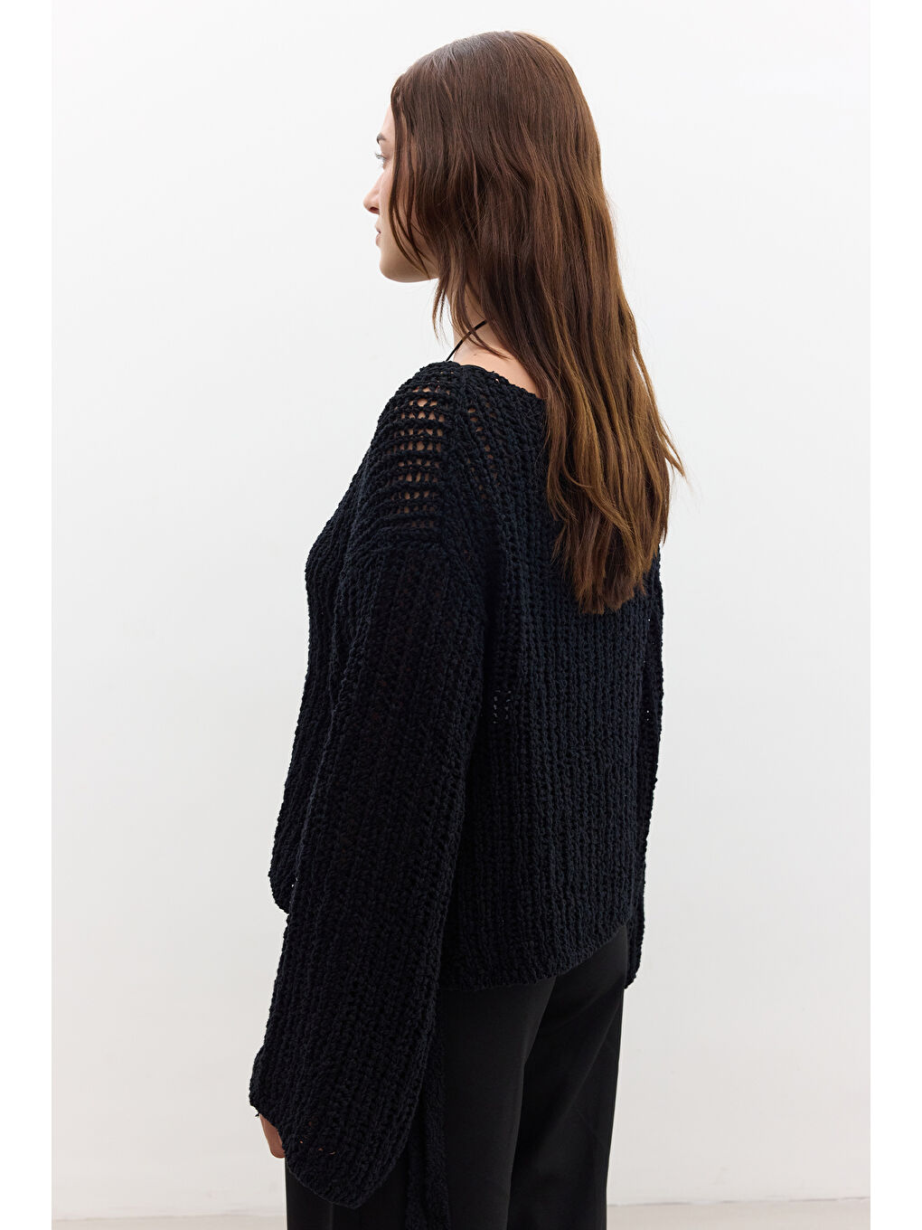 File Örgülü Triko Kazak Siyah-5