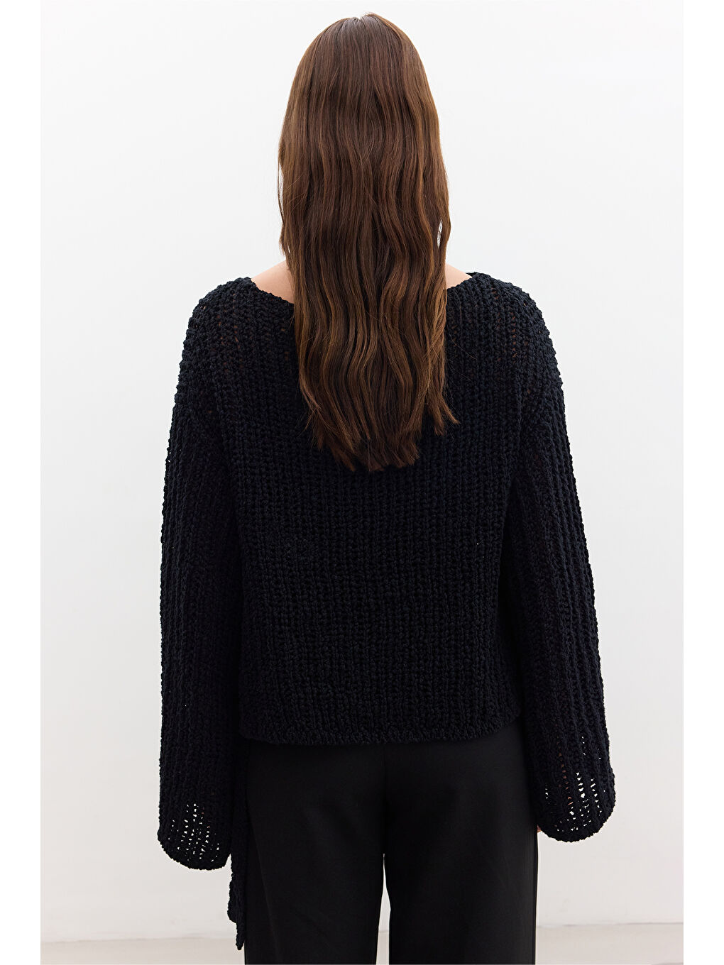 File Örgülü Triko Kazak Siyah-6