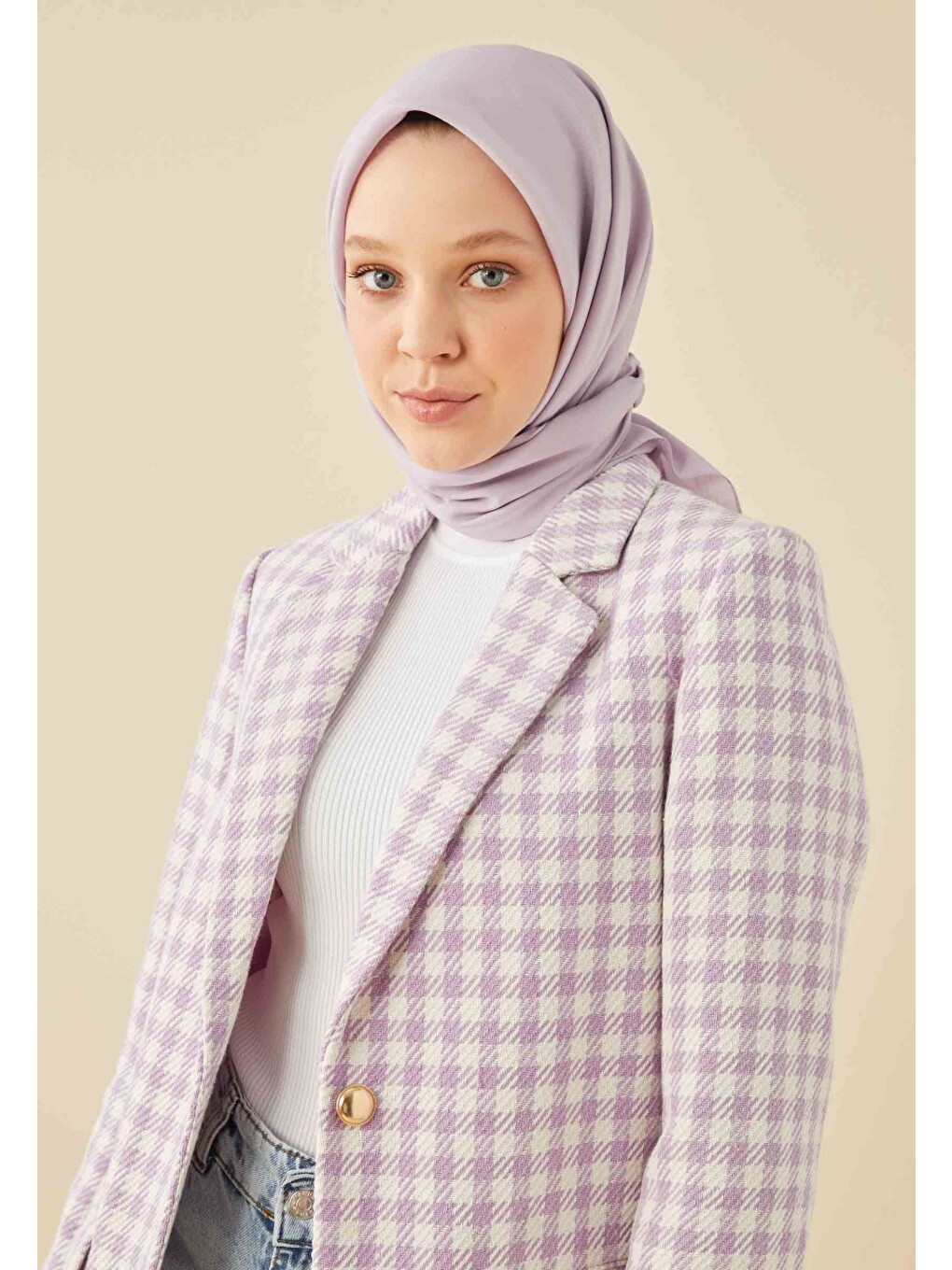 Lila Pamuk İpek Eşarp Lavanta