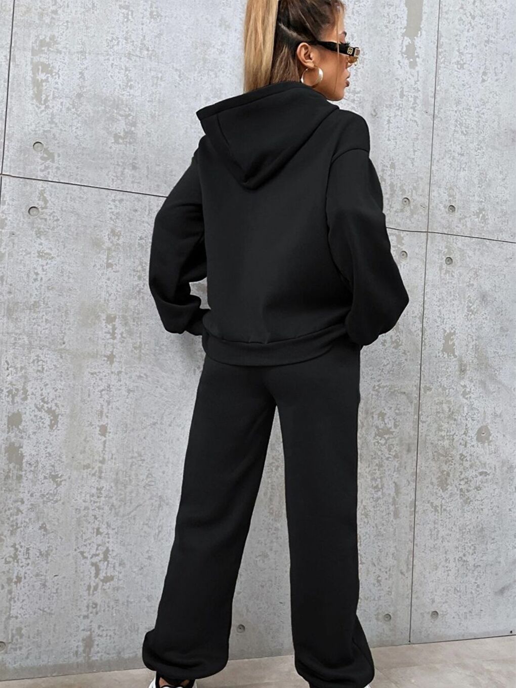 Kadın Siyah Perfect Baskılı Oversize Alt Üst Eşofman Takımı-1