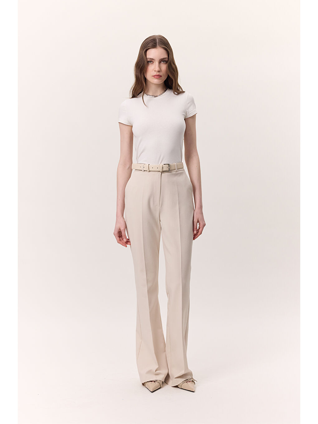 Bej Premıum Flare Paça Fıt Pantolon Taş-4