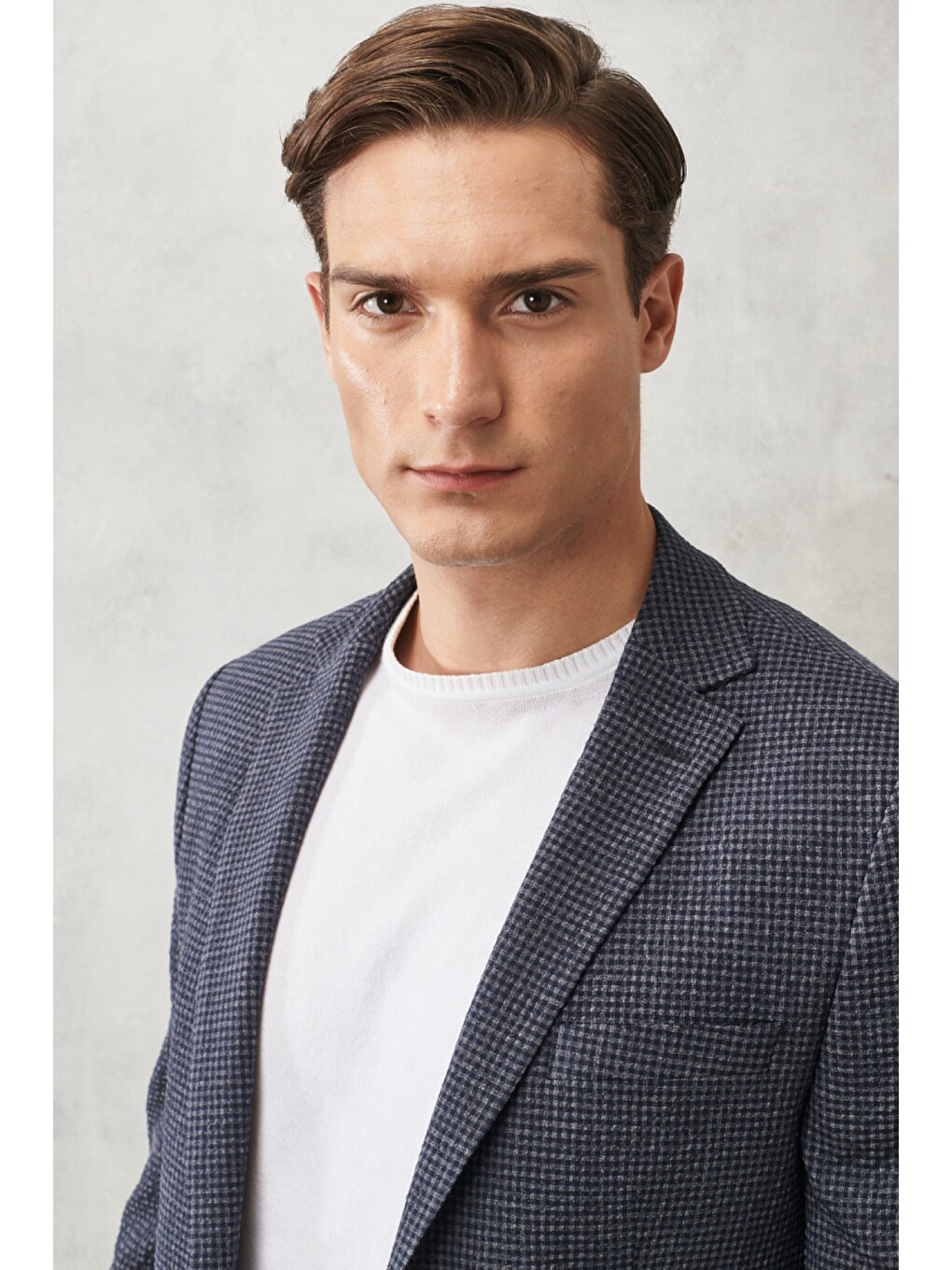 Erkek Antrasit-Lacivert Slim Fit Dar Kesim Mono Yaka Kareli Klasik Takım Elbise-3