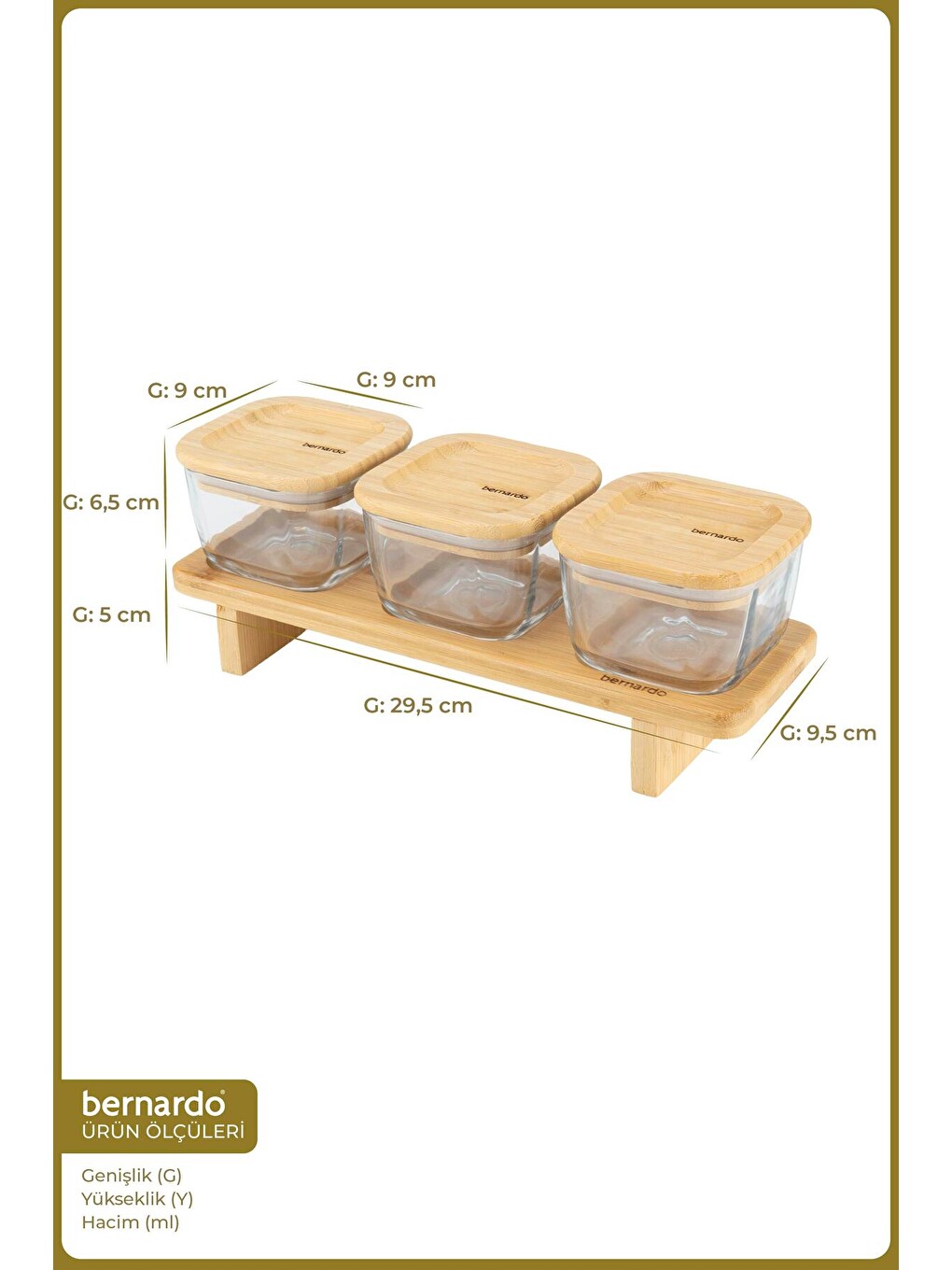 Kahverengi Lunaya 3'lü Bambu Standlı Kahvaltılık Orta-1