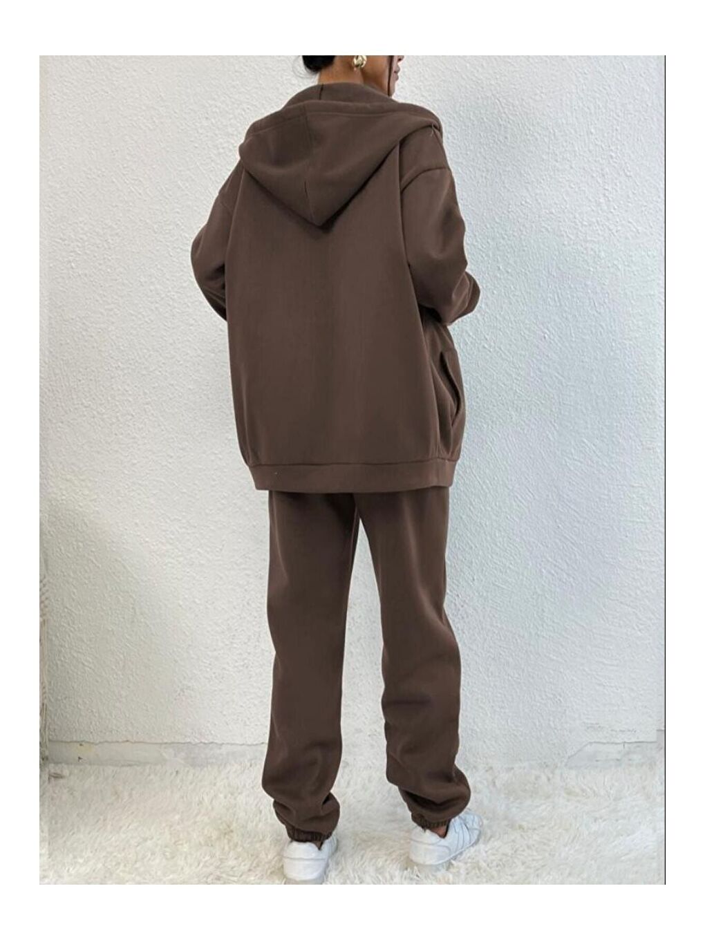 Kadın Kahverengi Sıerra Nevada Baskılı Hırka Jogger Oversize Eşofman Takımı-5