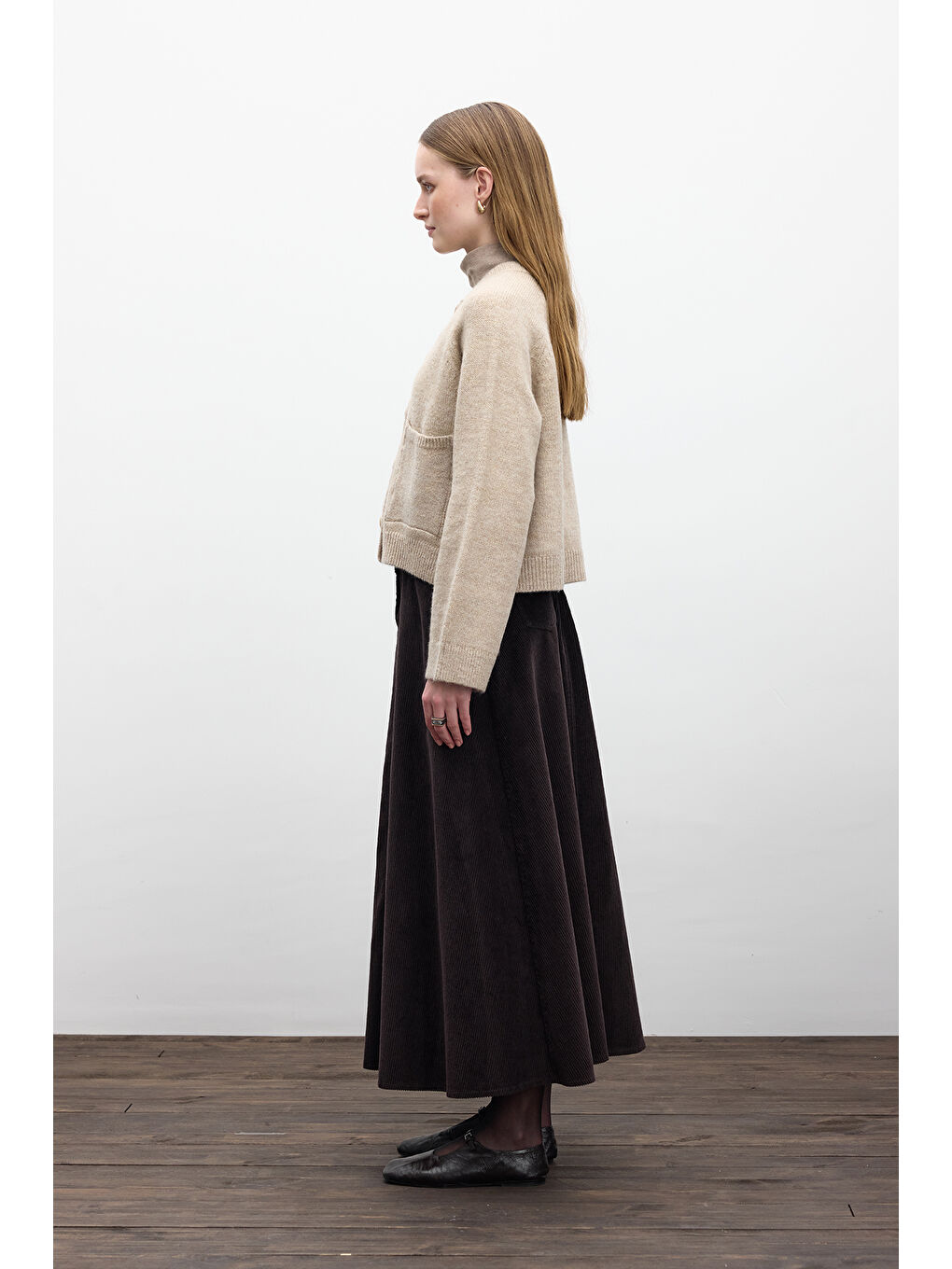 Düz Örgü Düğmeli Triko Hırka Bej-6