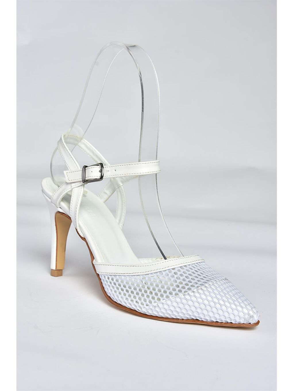P372441315 Beyaz Kumaş Detaylı Topuklu Kadın Ayakkabı-4