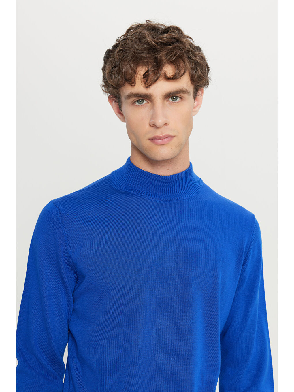 Mavi Erkek Saks Tüylenme Yapmayan Anti-Pilling Standart Fit Yarım Balıkçı Yaka Triko Kazak-4