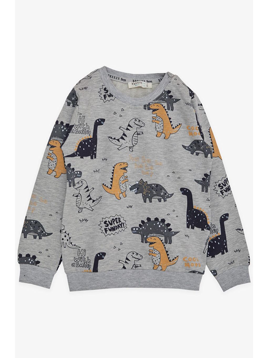 Breeze Bej-Gri Erkek Bebek Sweatshirt Dinozor Desenli Gri Melanj (1.5 Yaş) - 3