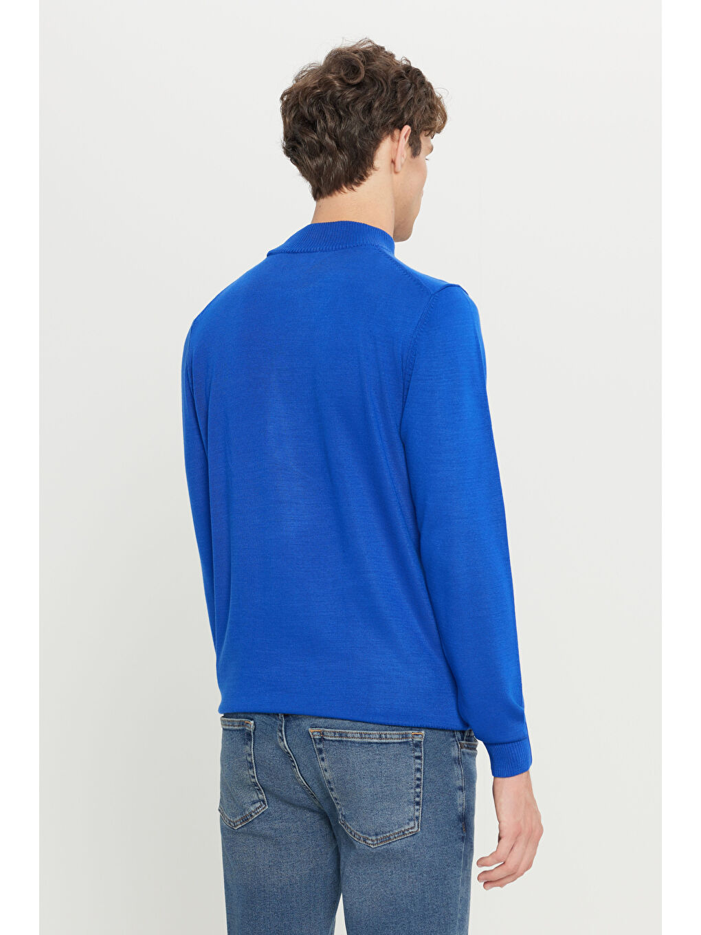 Mavi Erkek Saks Tüylenme Yapmayan Anti-Pilling Standart Fit Yarım Balıkçı Yaka Triko Kazak-5
