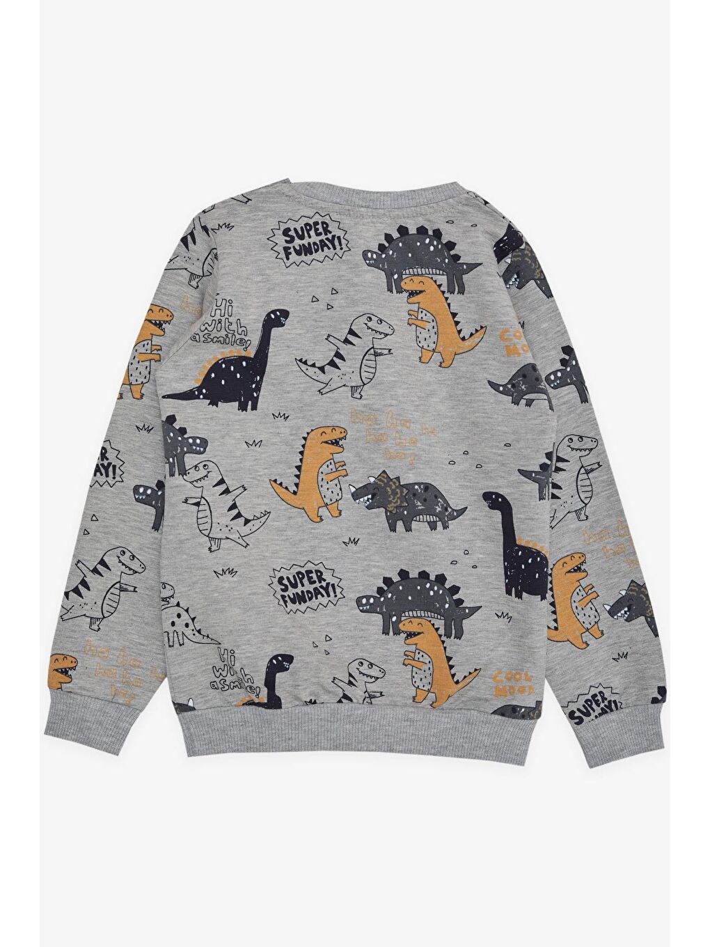 Breeze Bej-Gri Erkek Bebek Sweatshirt Dinozor Desenli Gri Melanj (1.5 Yaş) - 4