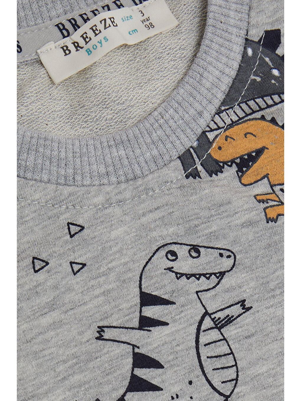 Breeze Bej-Gri Erkek Bebek Sweatshirt Dinozor Desenli Gri Melanj (1.5 Yaş) - 5