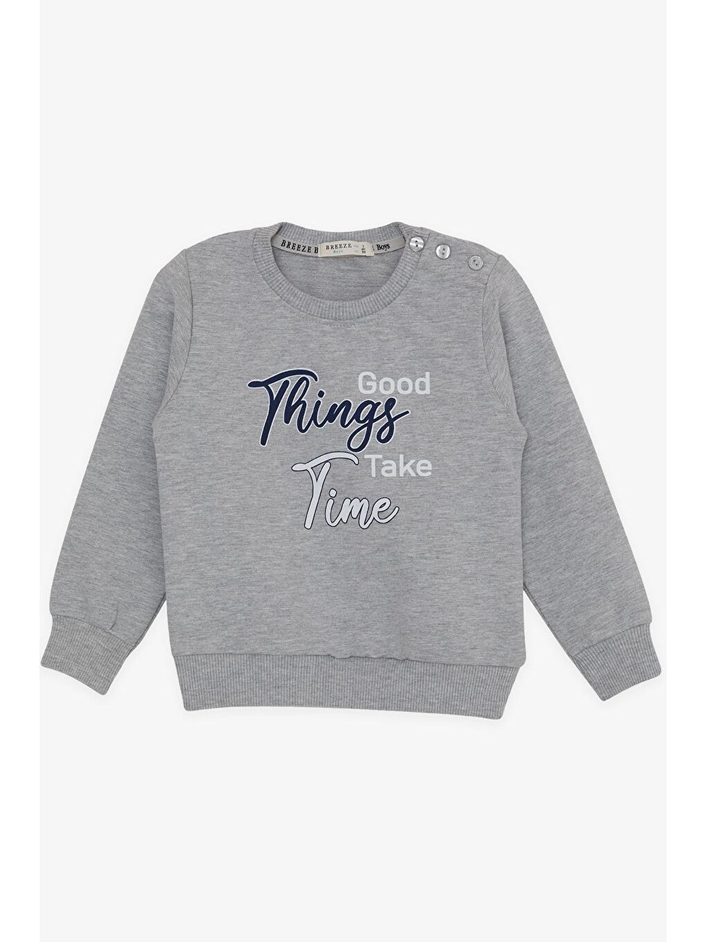 Breeze Erkek Çocuk Sweatshirt Yazı Baskılı Açık Gri Melanj (2-6 Yaş)