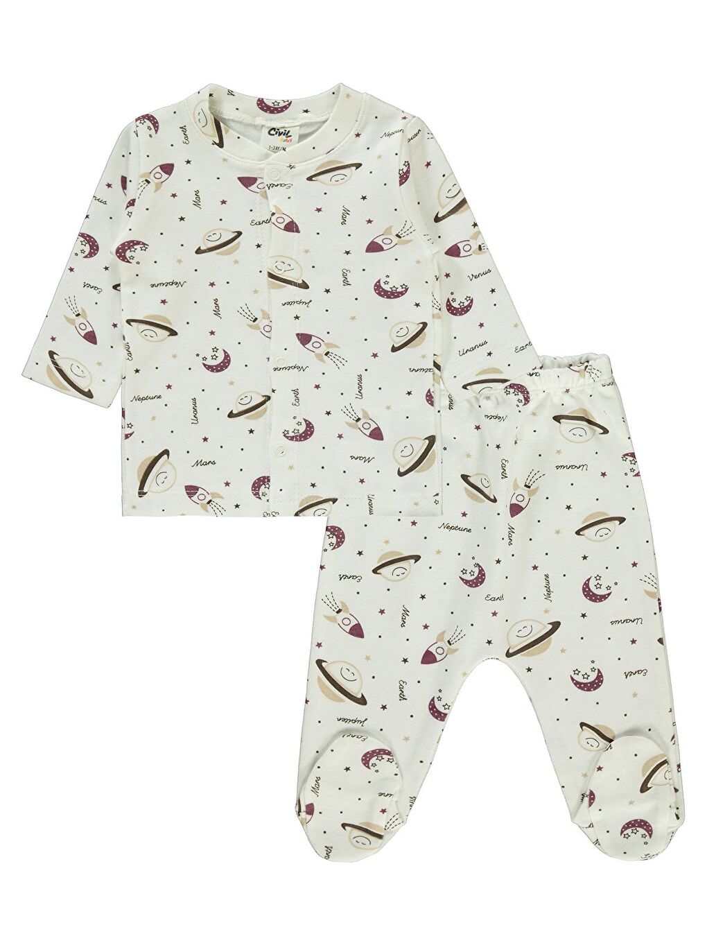 Civil Kahverengi Baby Erkek Bebek Pijama Takımı 1-6 Ay Kahve