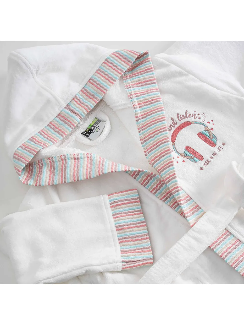 Relax Kız Çocuk Bornoz %100 Pamuk Nakışlı Beyaz-6