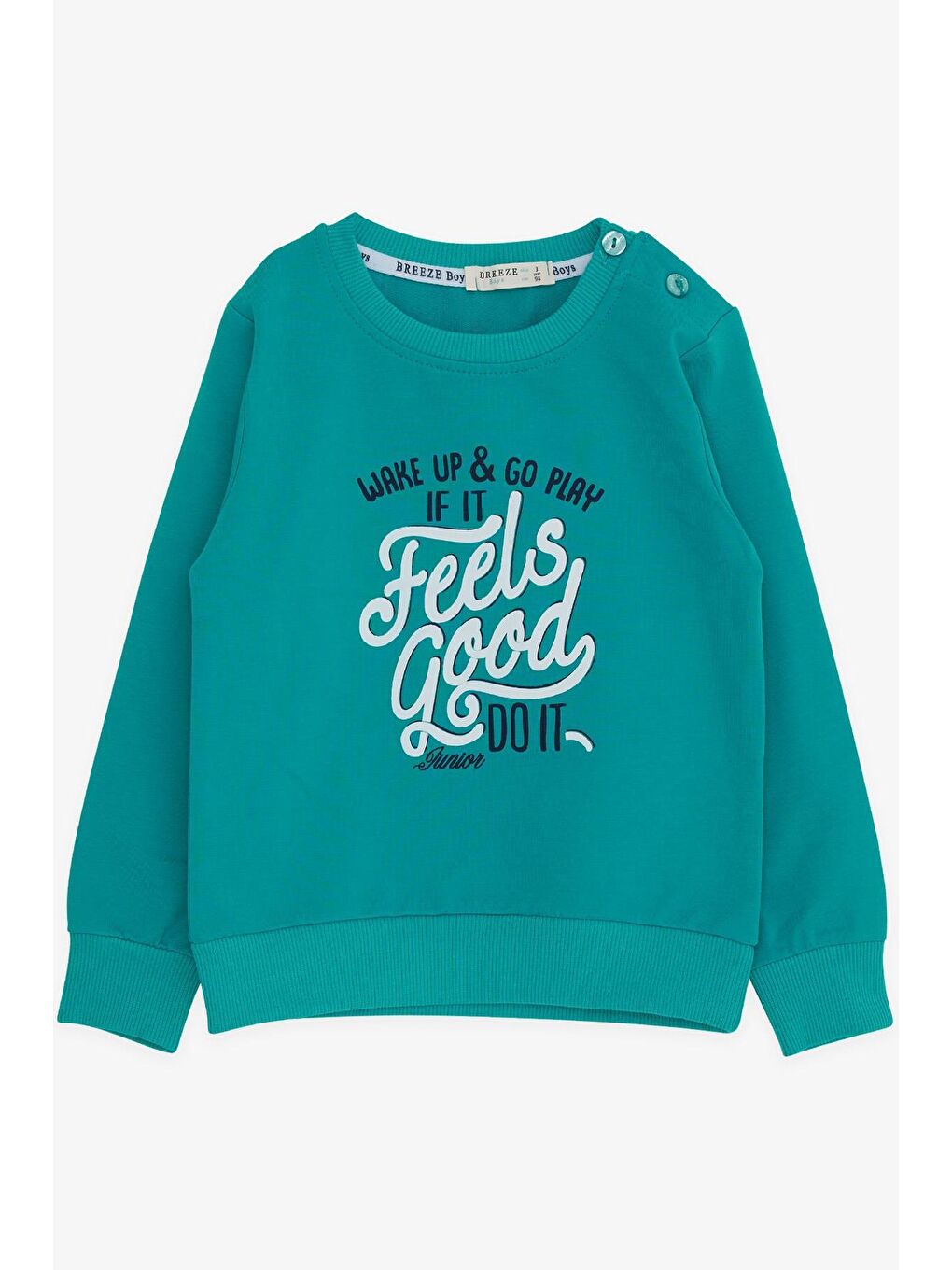 Breeze Turkuaz Erkek Bebek Sweatshirt Yazı Baskılı Turkuaz (2 Yaş)