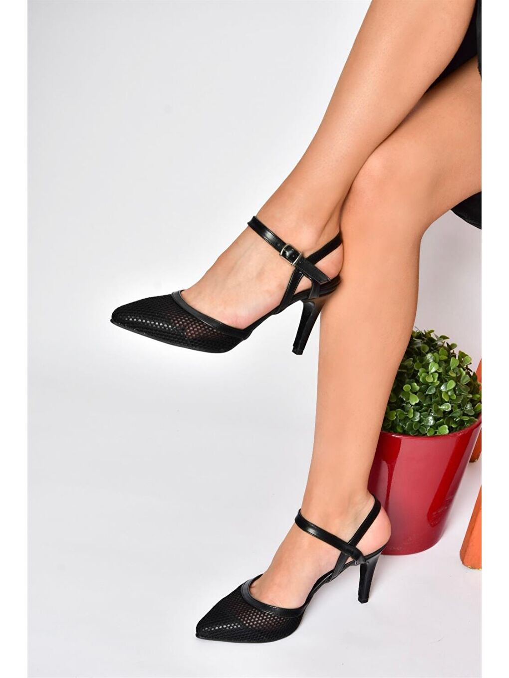 P372441315 Siyah Kumaş Detaylı Topuklu Kadın Ayakkabı-2