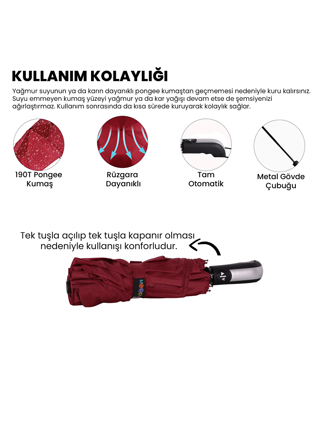 Moods Up Premium Bordo Otomatik Şemsiye-2
