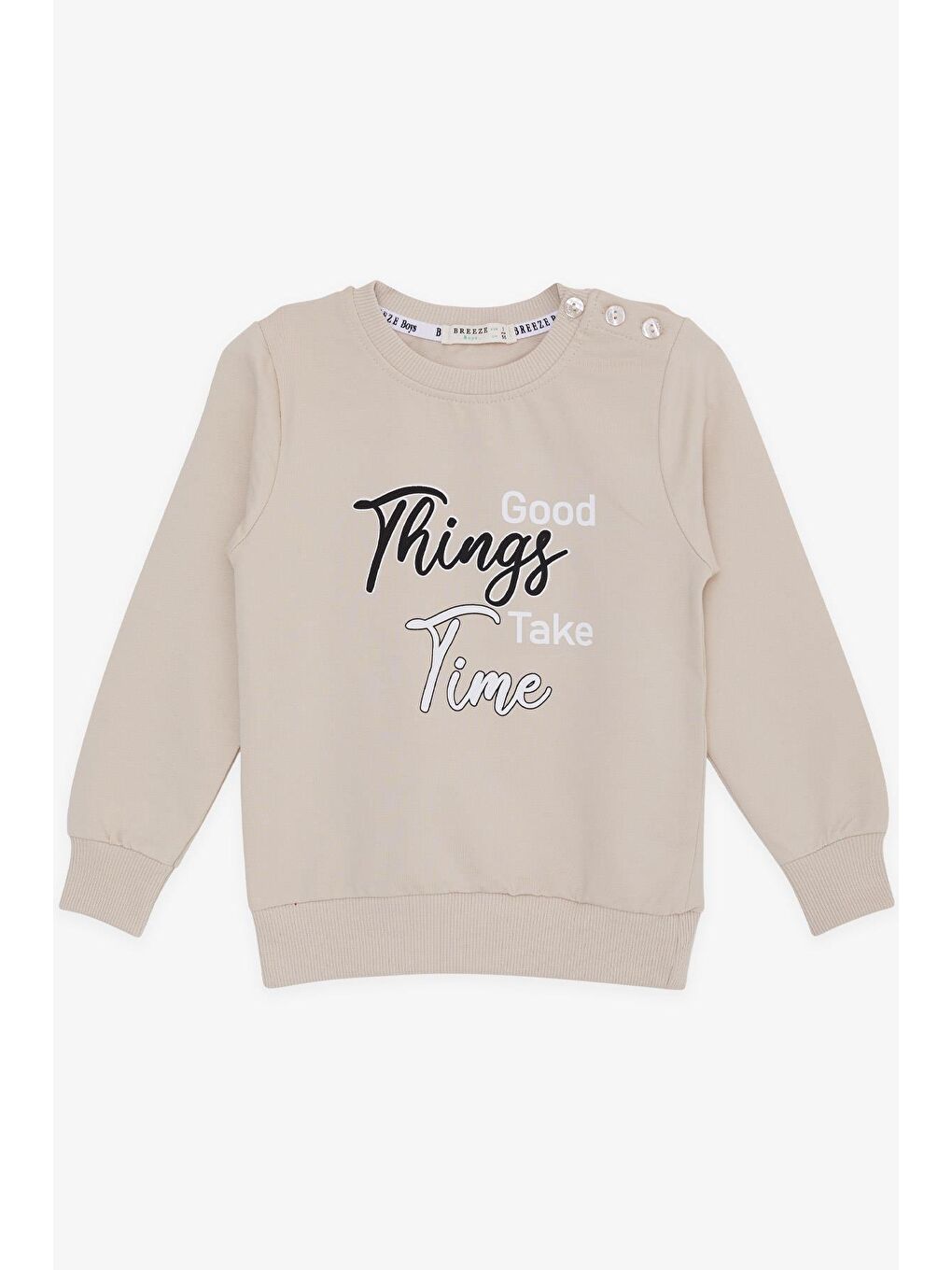 Erkek Çocuk Sweatshirt Yazı Baskılı Bej (2-6 Yaş)