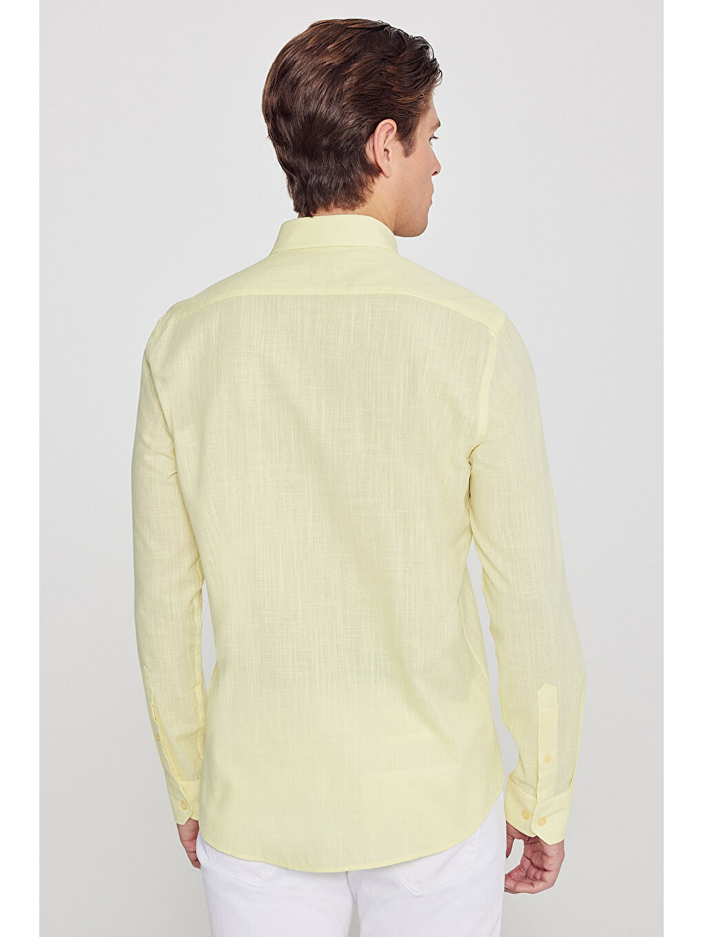 Erkek Sarı %100 Pamuk Oxford Slim Fit Dar Kesim Düğmeli Yaka Flamlı Gömlek-4