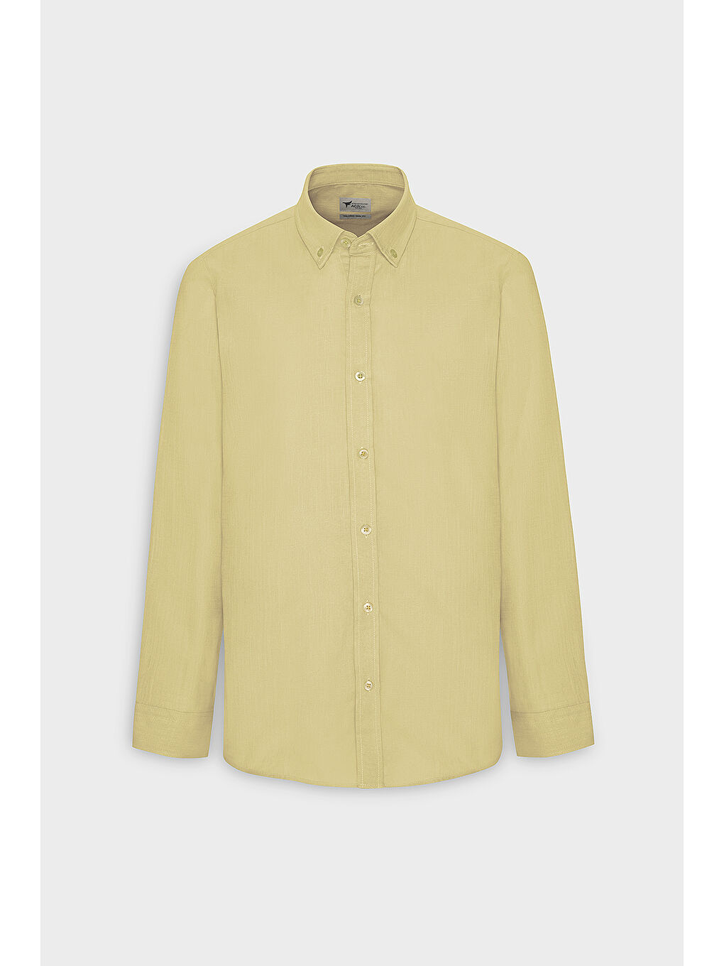 Erkek Sarı %100 Pamuk Oxford Slim Fit Dar Kesim Düğmeli Yaka Flamlı Gömlek-5