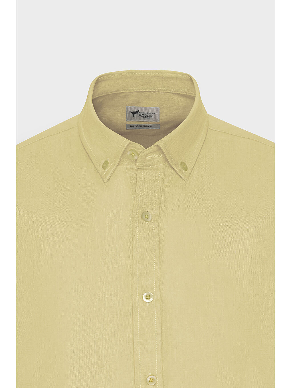 Erkek Sarı %100 Pamuk Oxford Slim Fit Dar Kesim Düğmeli Yaka Flamlı Gömlek-6