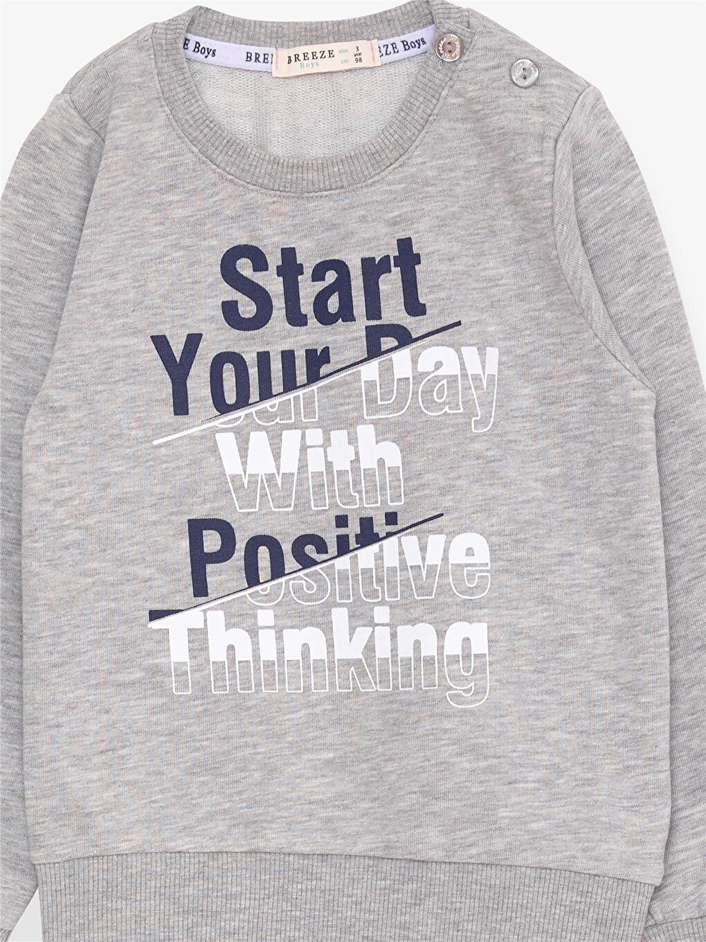 Bej Erkek Çocuk Sweatshirt Yazı Baskılı Gri Melanj (2-5 Yaş)-2