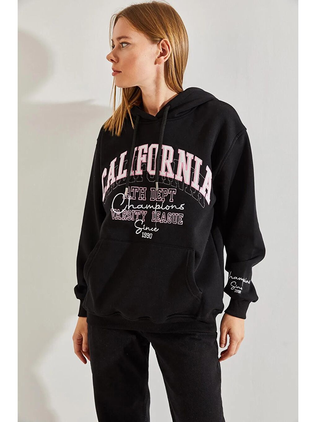 SHADE Siyah Kadın Kapişonlu California Baskılı Üç İplik Şardonlu Sweatshirt - 1