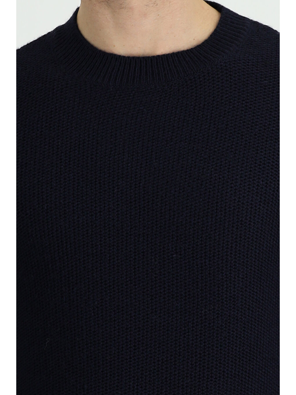 Lacivert Bisiklet Yaka Slim Fit Dar Kesim Yünlü Desenli Triko Kazak-3