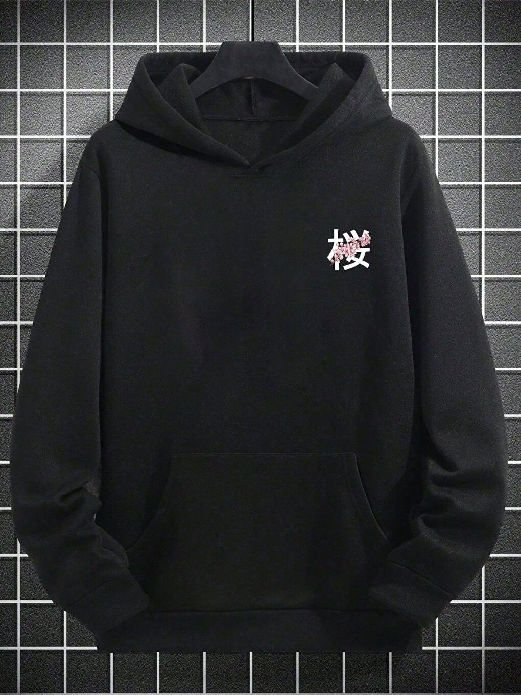 Unisex Erkek Cherry JAPAN Özel Baskı Pamuklu Oversize Kapüşonlu Sweatshirt Siyah