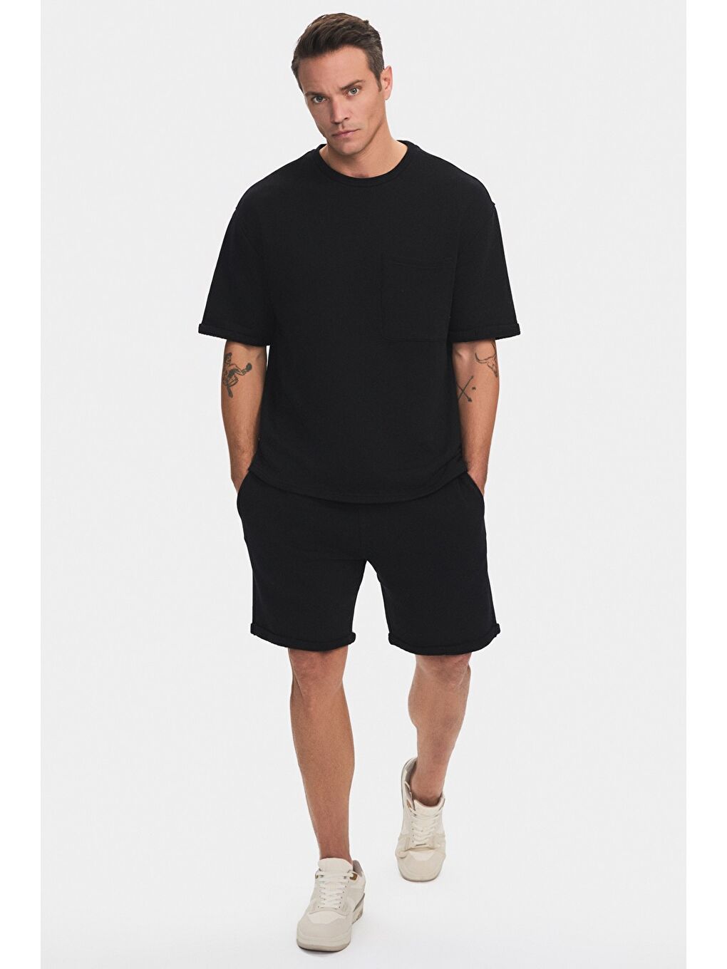 Siyah Erkek Oversize Şort Takım