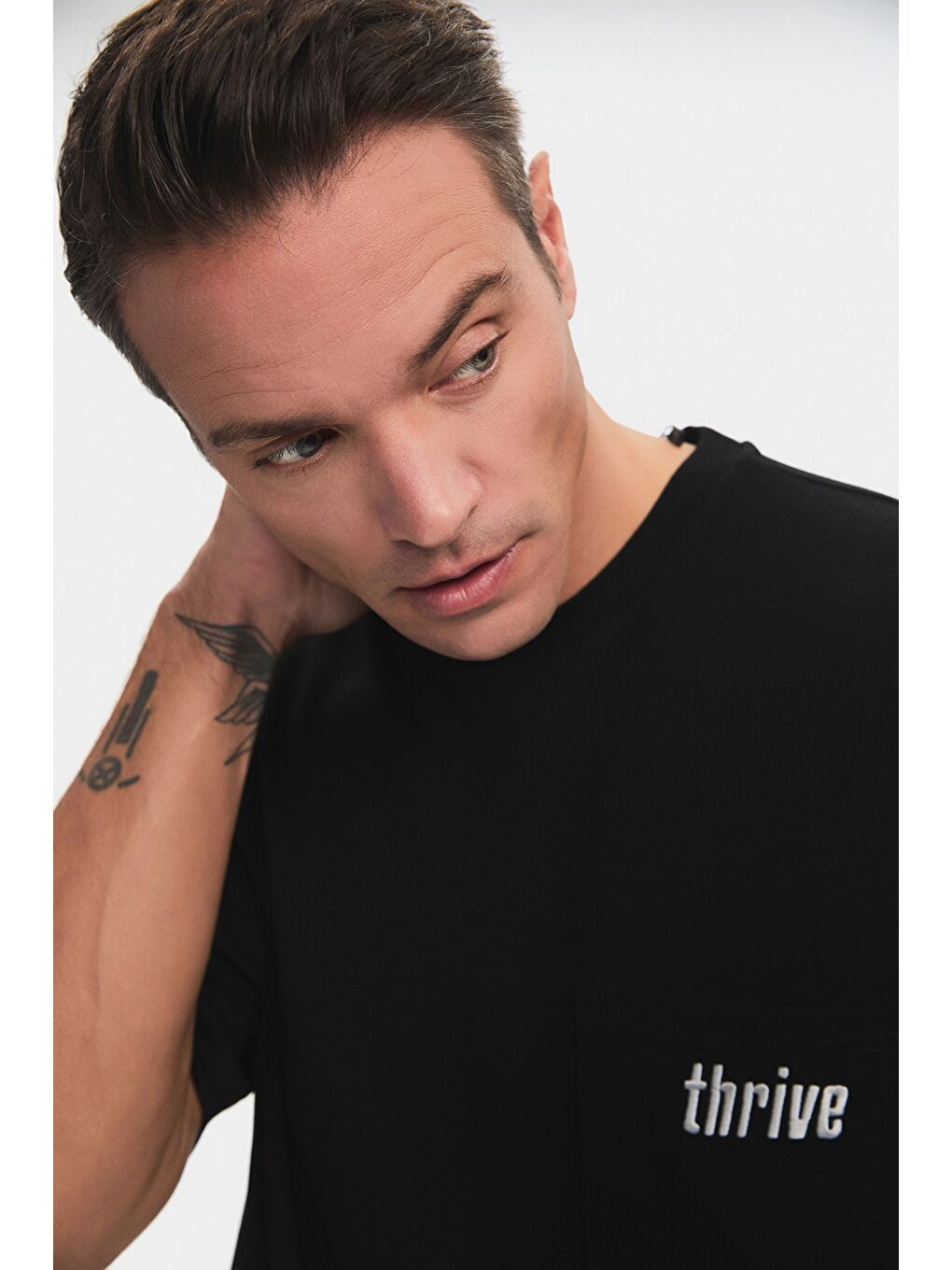 Siyah Erkek Oversize Nakış Detaylı Şort Takım-2