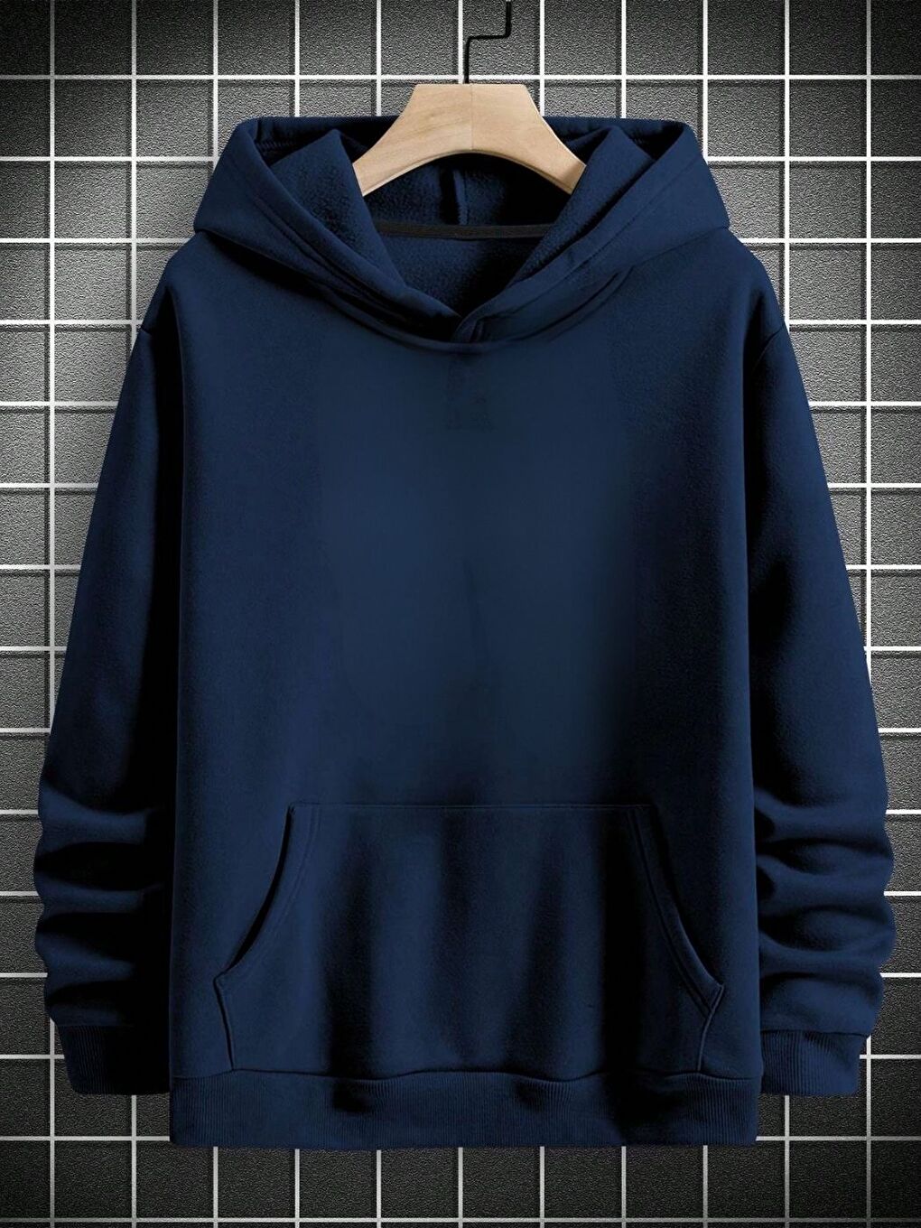 Unisex Erkek Kanagawa Özel Baskı Pamuklu Oversize Kapüşonlu Sweatshirt Lacivert-1