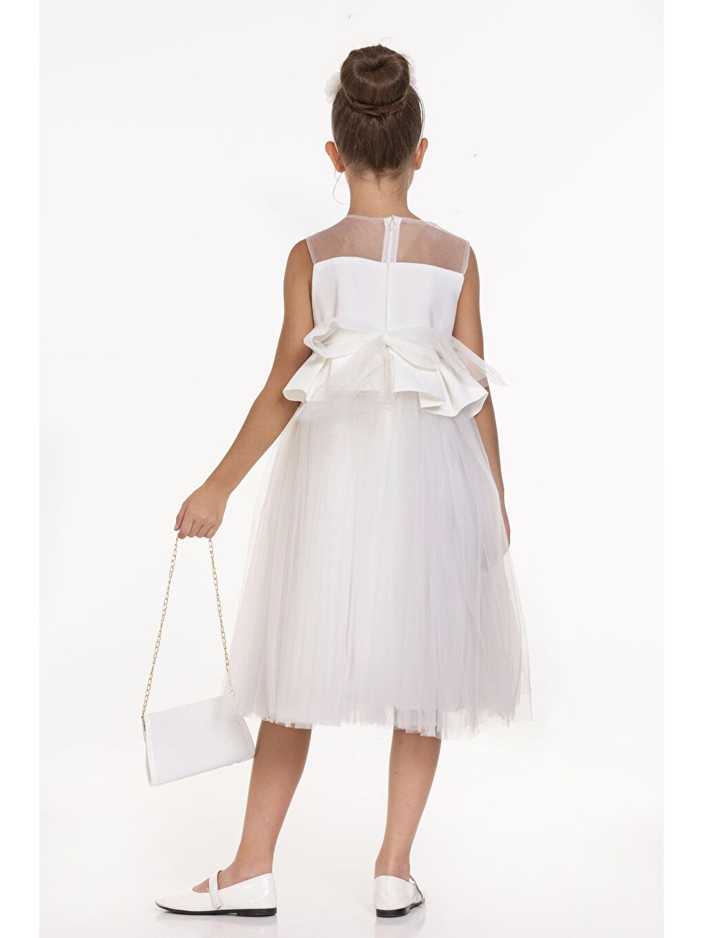 Beyaz Robası Güllü Taçlı Elbise-1