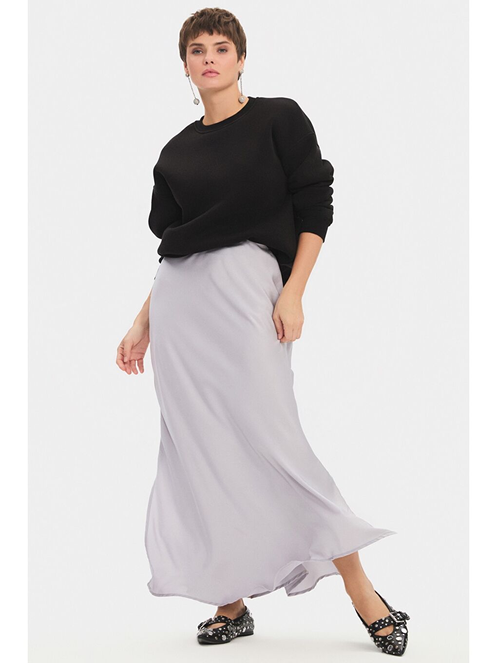 Beyaz Kadın Modal Karışımlı Midi Etek