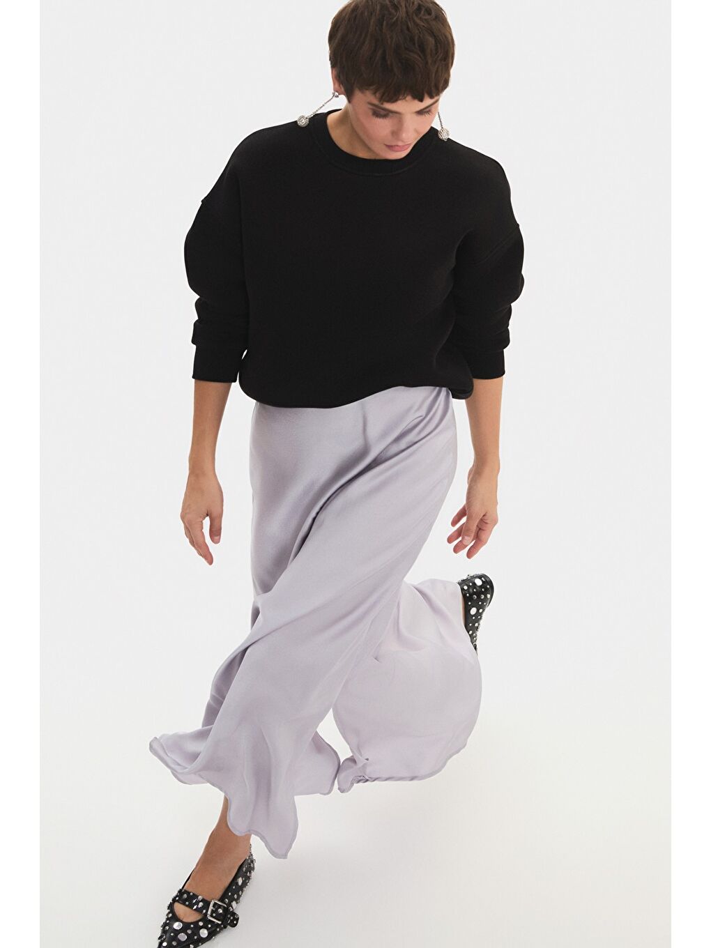 Beyaz Kadın Modal Karışımlı Midi Etek-3