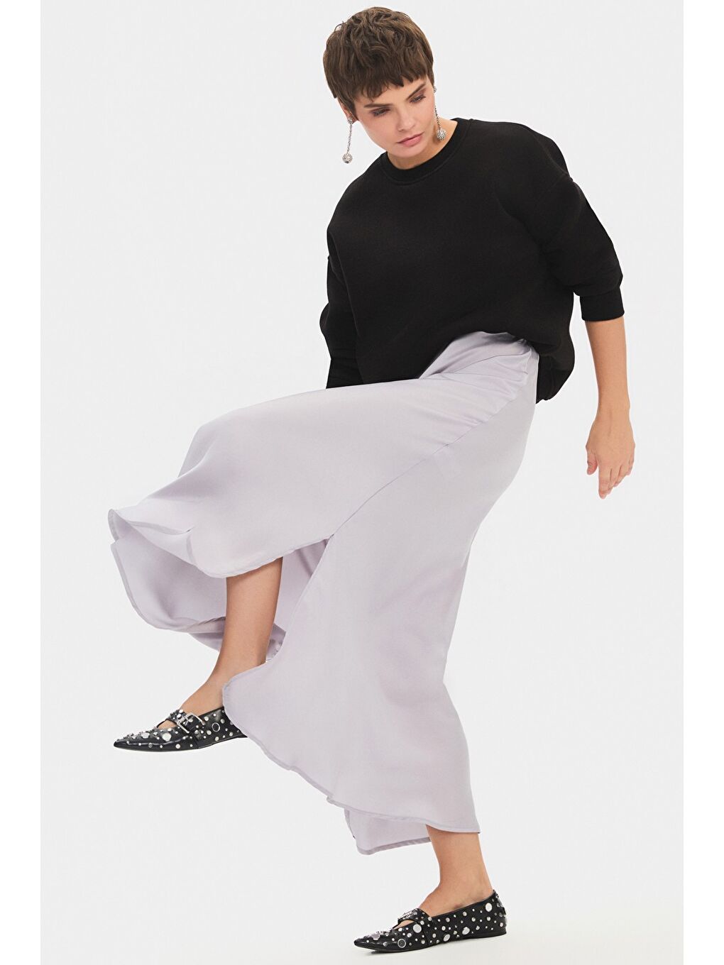 Beyaz Kadın Modal Karışımlı Midi Etek-4