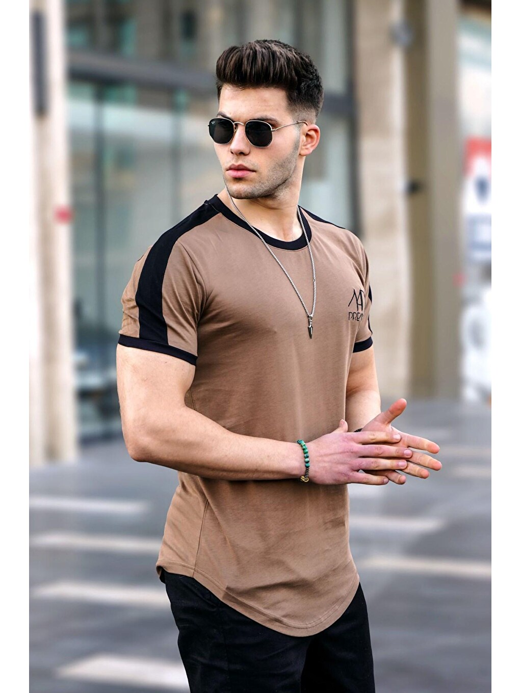 Baskılı Kahverengi Erkek Tişört 4472