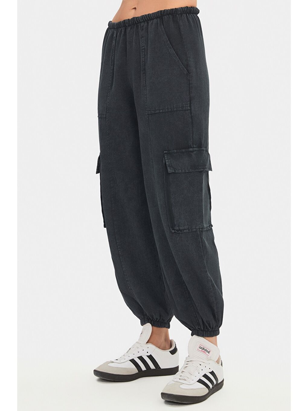 Antrasit Kadın %100 Pamuk Kargo Cepli Jogger Pantolon-5