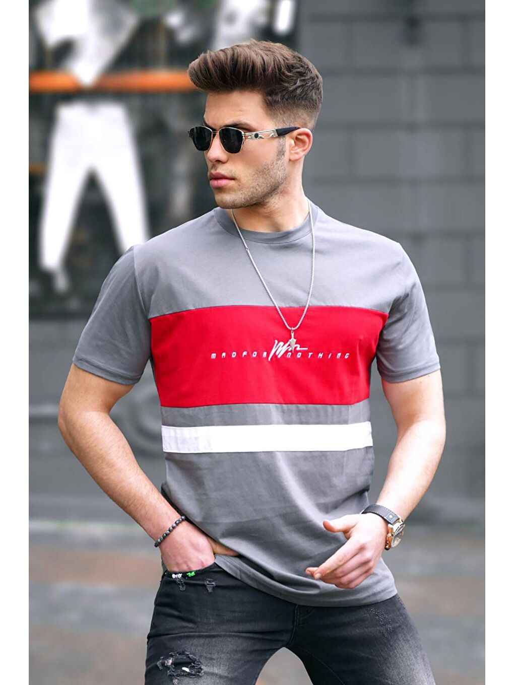 Gri Erkek Baskılı Füme  Tişört 5809