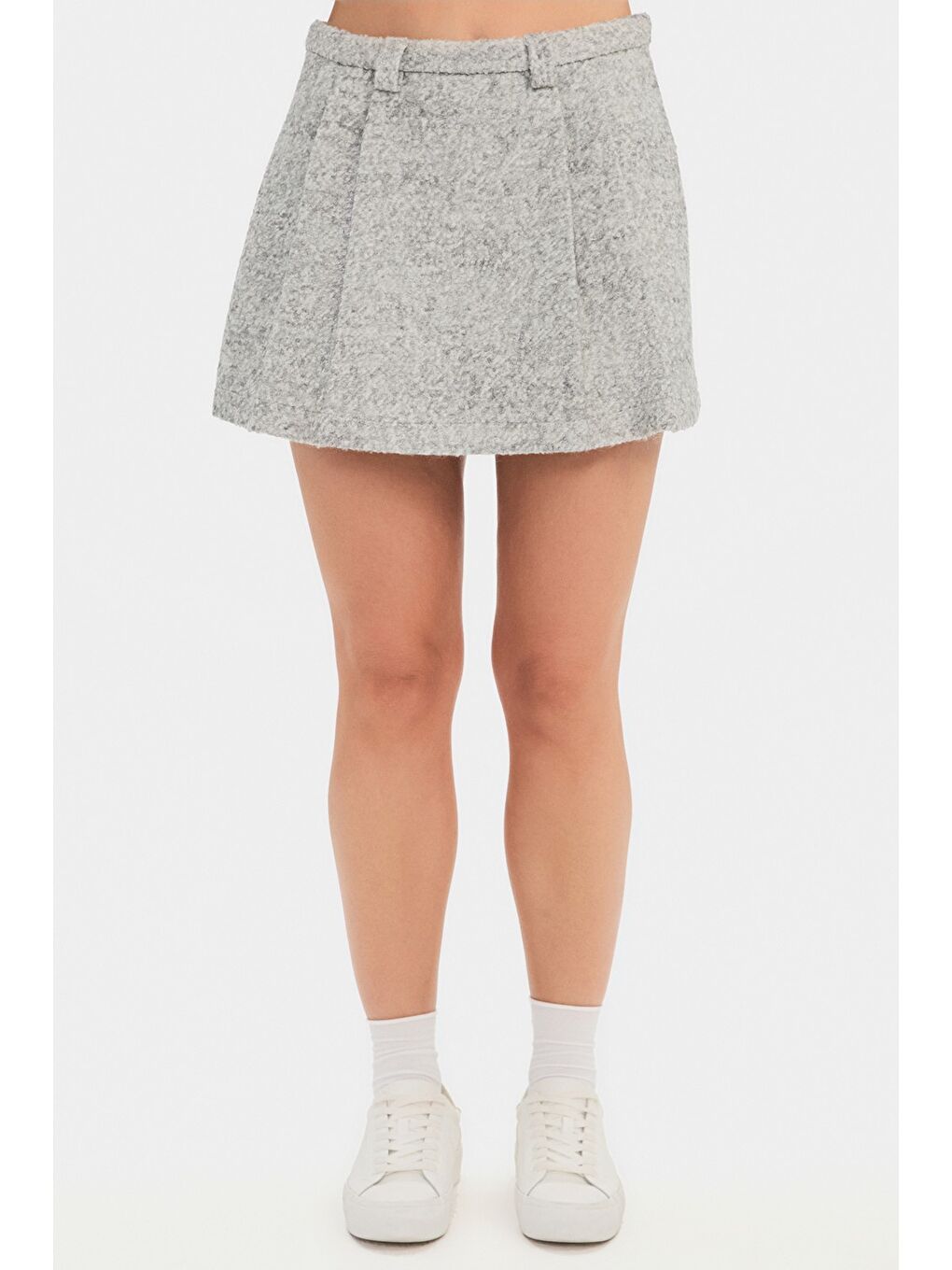 Gri Kadın Buklet Kumaş Bomber Ceket Pilili Mini Etek Takım-4