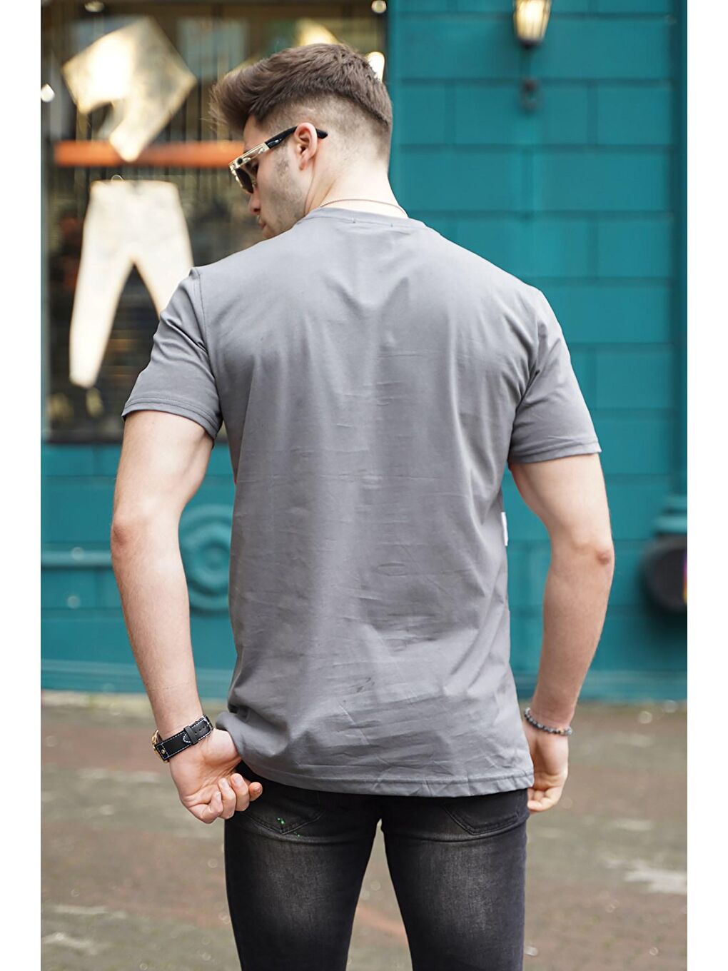 Gri Erkek Baskılı Füme  Tişört 5809-1